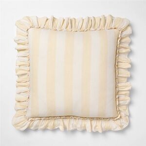 2!!!! STUDIO MCGEE NWT big stripe with ruffle square pillow -yellow/cream -20”